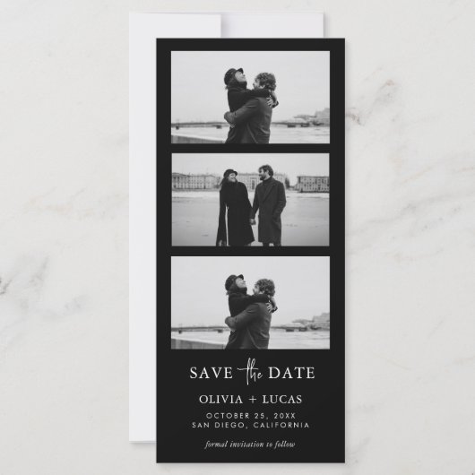Black Photo Strip Wedding Save The Date (Vorderseite)