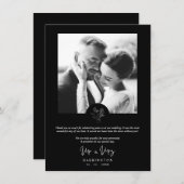 Black Photo Typography MR & MRS Wedding Bouquet Dankeskarte (Vorne/Hinten)