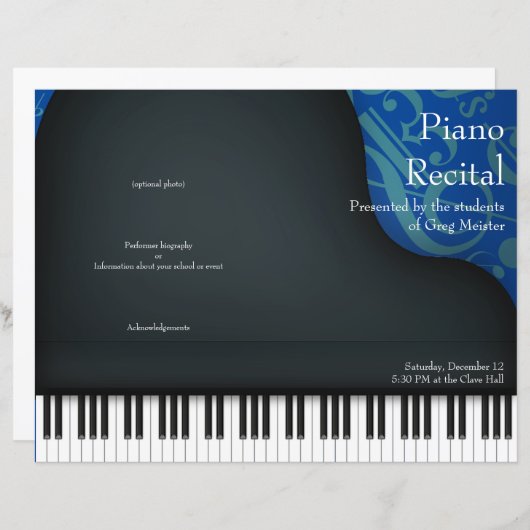 Black Piano über das blaugeflochtene Rahmenprogram (Vorne/Hinten)