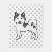 Black Piebald Alaskan Malamute Cartoon Dog & Paws Fleecedecke (Vorderseite)