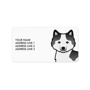 Black Piebald Alaskan Malamute Dog & Custom Text Adressaufkleber