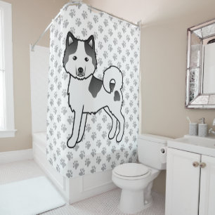 Black Piebald Alaskan Malamute Niedlich Cartoon Do Duschvorhang