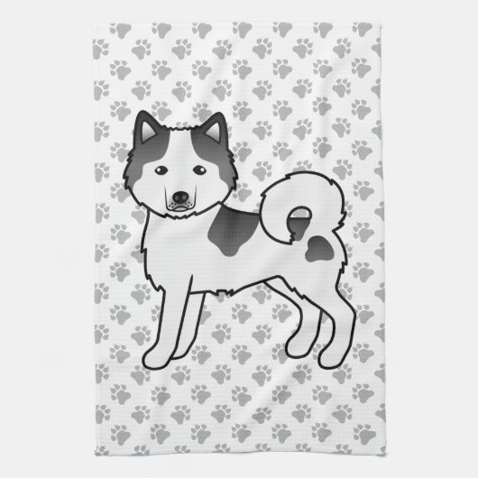 Black Piebald Alaskan Malamute Niedlich Cartoon Do Geschirrtuch (Vertikal)