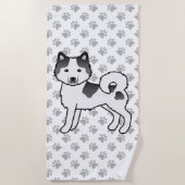 Black Piebald Alaskan Malamute Niedlich Cartoon Do Strandtuch (Vorderseite)