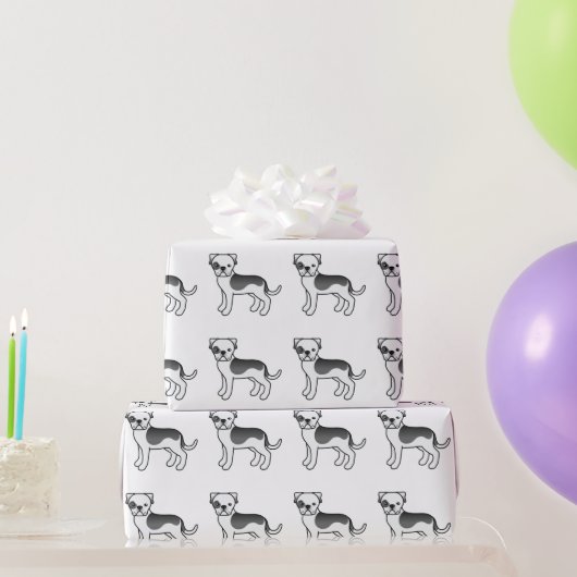 Black Piebald American Bulldog Cartoon Dog Muster Geschenkpapier (Partygeschenke)