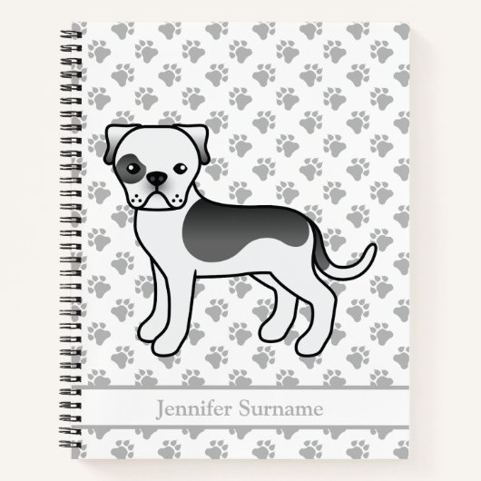 Black Piebald American Bulldog Niedlicher Cartoon Notizblock (Vorderseite)