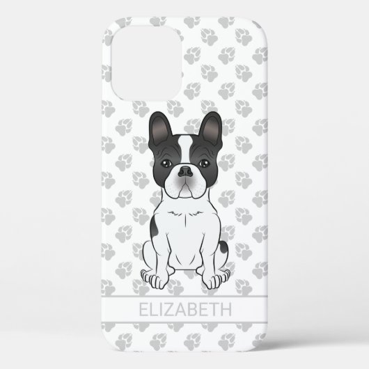 Black Piebald French Bulldog / Frenchie Dog & Name Case-Mate iPhone Hülle (Rückseite)