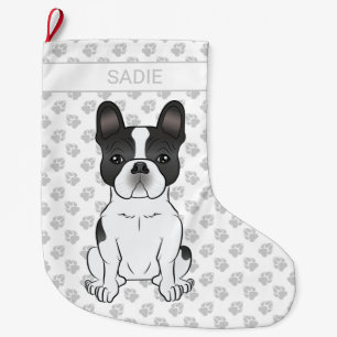 Black Piebald French Bulldog / Frenchie Dog & Name Großer Weihnachtsstrumpf