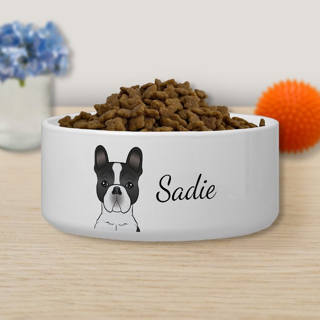 Black Piebald French Bulldog / Frenchie Dog & Name Napf (Von Creator hochgeladen)