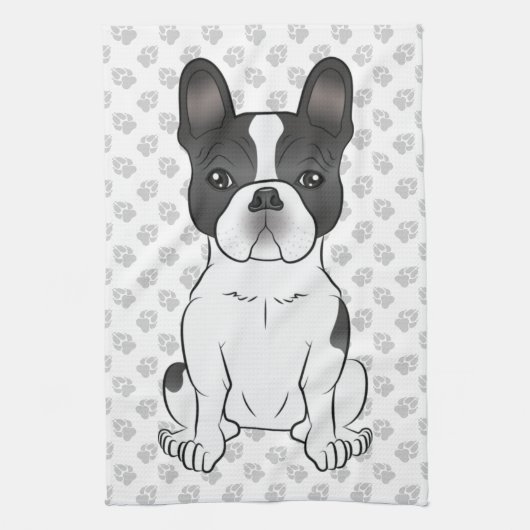 Black Piebald French Bulldog / Frenchie Dog & Paws Geschirrtuch (Vertikal)