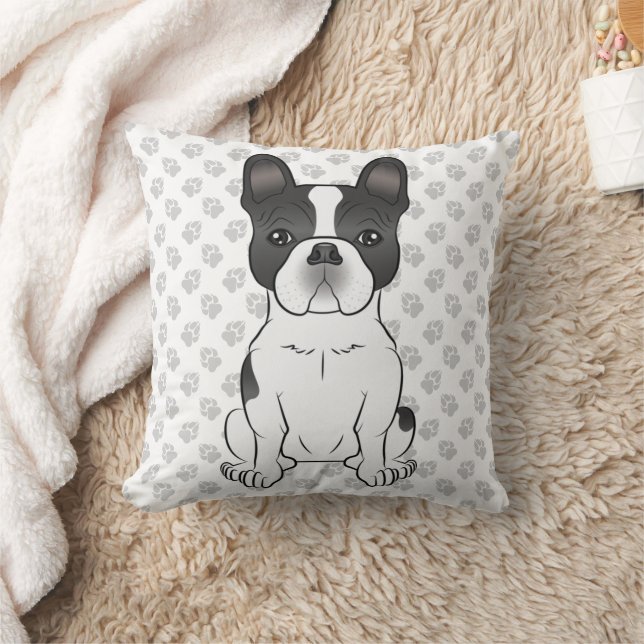 Black Piebald French Bulldog / Frenchie Dog & Paws Kissen (Decke)