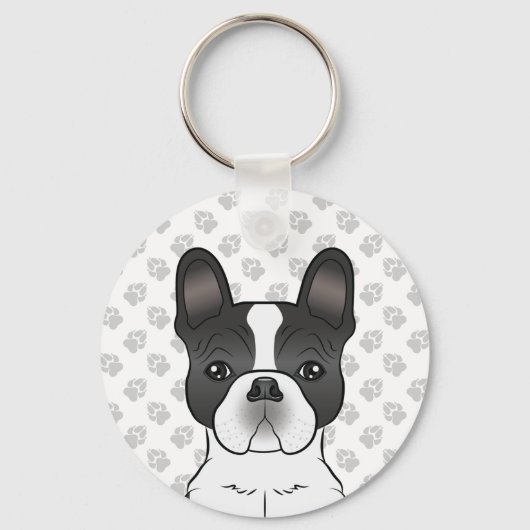 Black Piebald French Bulldog / Frenchie Dog & Paws Schlüsselanhänger (Vorderseite)