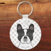 Black Piebald French Bulldog / Frenchie Dog & Paws Schlüsselanhänger (Vorderseite)