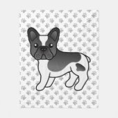 Black Piebald French Bulldog Niedlicher Cartoon Do Fleecedecke (Vorderseite)