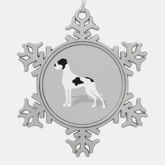 Black Piebald Great Dane Schneeflocken Zinn-Ornament (Vorderseite)