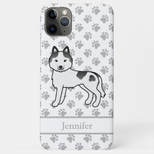 Black Piebald Siberian Husky Cartoon Dog & Name Case-Mate iPhone Hülle