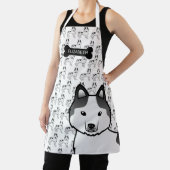 Black Piebald Siberian Husky Cartoon Dog & Name Schürze (InSitu)