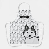 Black Piebald Siberian Husky Cartoon Dog & Name Schürze (Vorderseite)