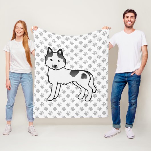 Black Piebald Siberian Husky Cartoon Dog & Paws Fleecedecke (Beispiel)