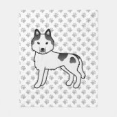 Black Piebald Siberian Husky Cartoon Dog & Paws Fleecedecke (Vorderseite)