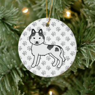 Black Piebald Siberian Husky Niedlich Cartoon Dog Keramik Ornament