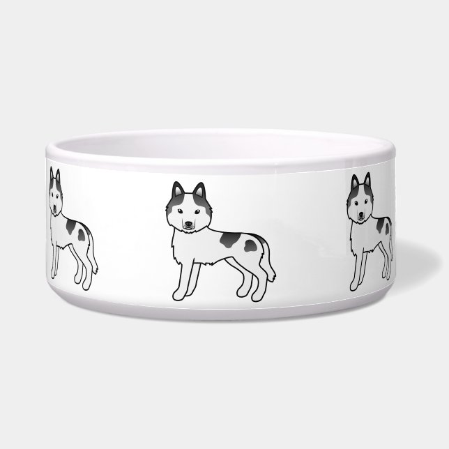 Black Piebald Siberian Husky Niedlich Cartoon Hund Napf (Vorderseite)