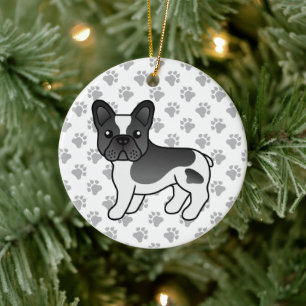 Black Pied French Bulldog Niedlich Cartoon Dog Keramik Ornament