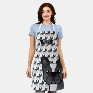 Black Pied French Bulldog Niedlicher Cartoon Dog & Schürze