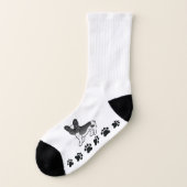 Black Pied French Bulldog Niedlicher Cartoon Dog & Socken (Links - Außen)