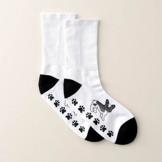 Black Pied French Bulldog Niedlicher Cartoon Dog & Socken (Paar)