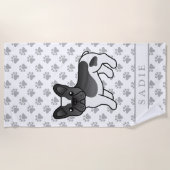 Black Pied French Bulldog Niedlicher Cartoon Dog & Strandtuch (Vorderseite)