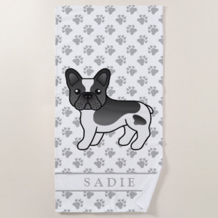 Black Pied French Bulldog Niedlicher Cartoon Dog & Strandtuch