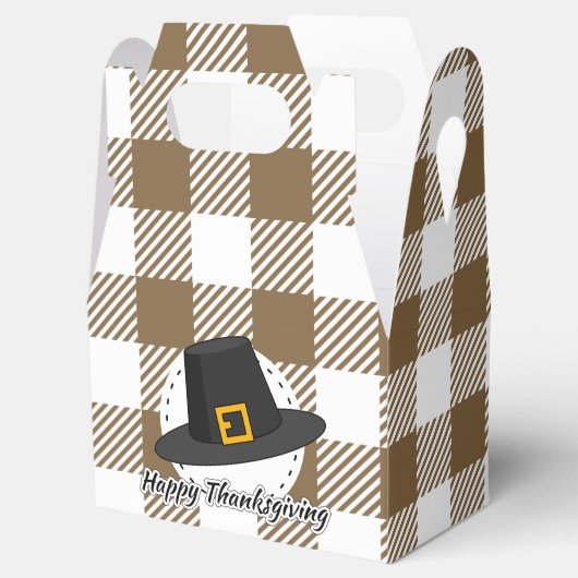 Black Pilgrim Hat auf Brown Kariert - Erntedank Geschenkschachtel (Geöffnet)