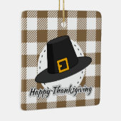 Black Pilgrim Hat auf Brown Kariert - Erntedank Keramikornament (Rechts)