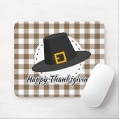 Black Pilgrim Hat auf Brown Kariert - Erntedank Mousepad (Mit Mouse)
