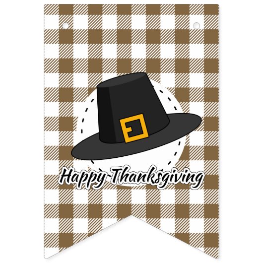 Black Pilgrim Hat auf Brown Kariert - Erntedank Wimpelkette (Zweite Fahne)