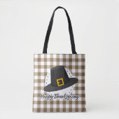 Black Pilgrim Hat on Brown Plaid - Thanksgiving Tasche (Vorderseite)