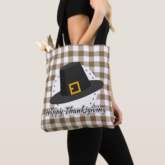 Black Pilgrim Hat on Brown Plaid - Thanksgiving Tasche (Von Nahem)
