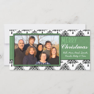 Black Pines Damask Green Trim Frohe Weihnachten