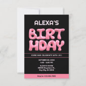 Black Pink 3d Bubble Kaugummi Geburtstag Einladung (Vorderseite)