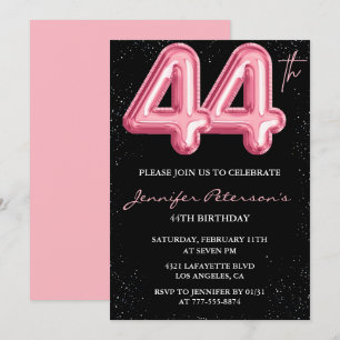 Black Pink 44. Geburtstagseinladungen Balloon Glam Einladung