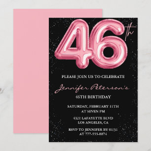 Black Pink 46. Geburtstagseinladungen Balloon Glam Einladung