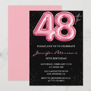 Black Pink 48. Geburtstagseinladungen Balloon Glam Einladung