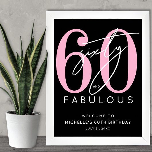 Black Pink 60. Geburtstag Willkommensschild Poster
