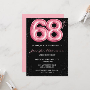 Black Pink 68. Geburtstagseinladungen Balloon Glam Einladung