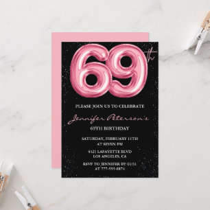 Black Pink 69. Geburtstagseinladungen Balloon Glam Einladung