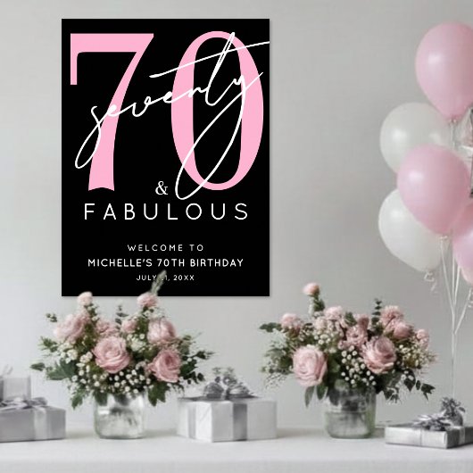 Black Pink 70. Geburtstag Willkommensschild Poster