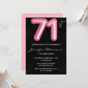 Black Pink 71. Geburtstag Einladungen Balloon Glam