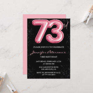 Black Pink 73. Geburtstag Einladungen Balloon Glam