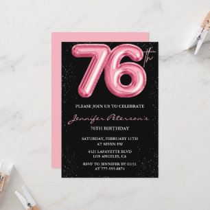 Black Pink 76. Geburtstagseinladungen Balloon Glam Einladung